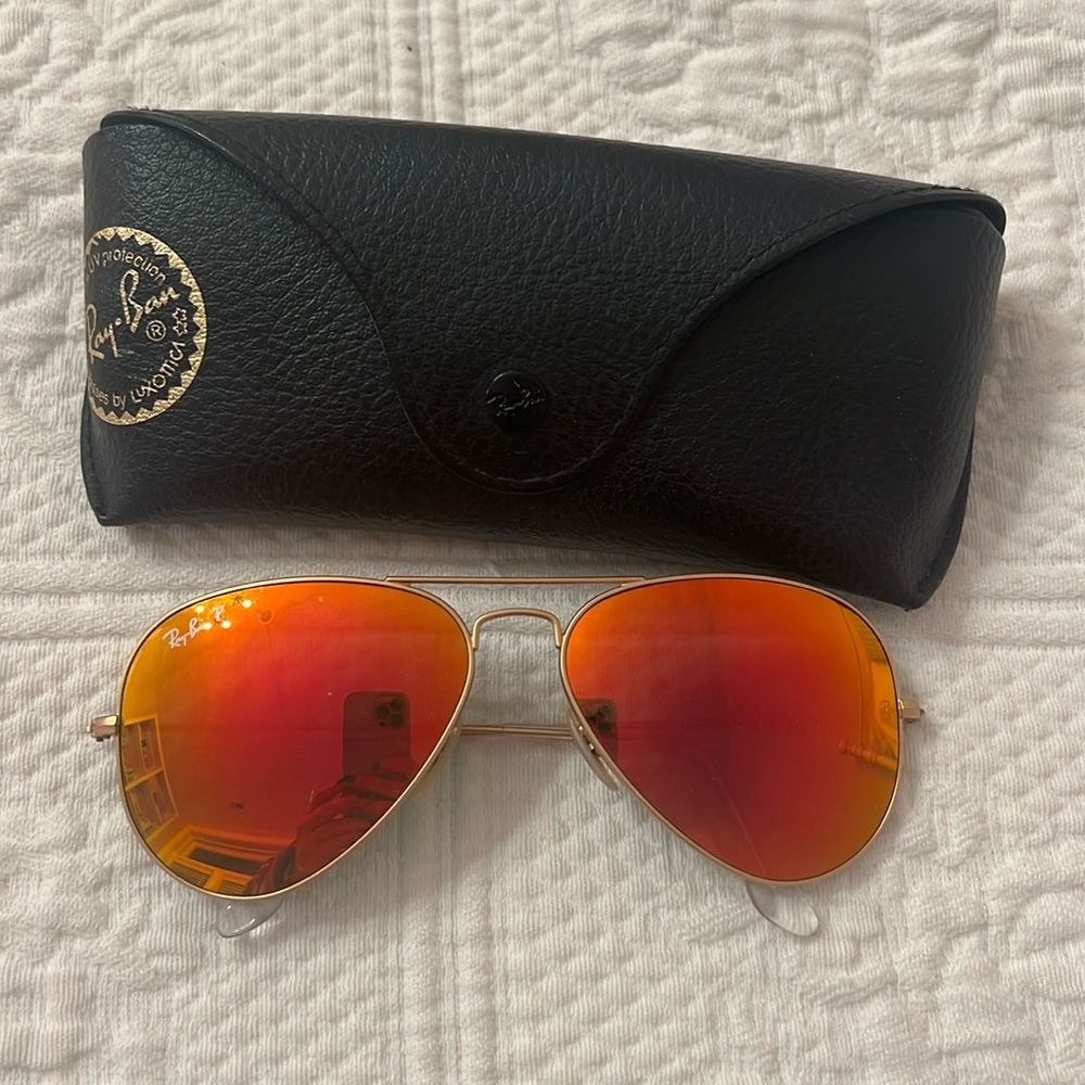 Reflective Orange Rayban Aviator Sunglasses